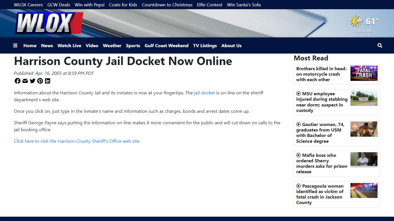 Harrison County Jail Docket Now Online - WLOX